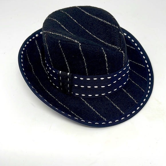 Moschino Couture Black Wool Striped Mini Fedora Hat
